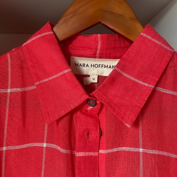 Mara Hoffman red windowpane button down dress Size 16 - Picture 2 of 5